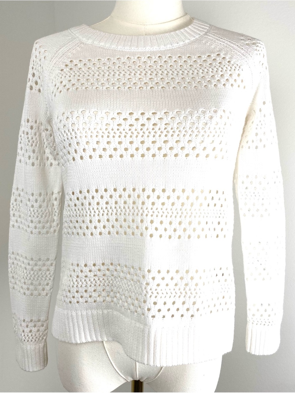 Talbots White Cotton Open Knit Summer Sweater Petite Small
